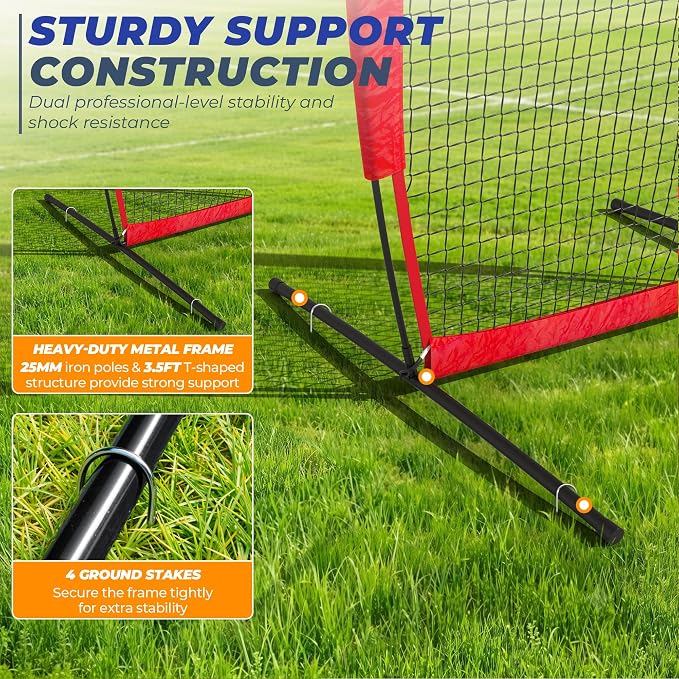 7x4FT Baseball Pitching Screen, Quick Setup Pitching Net for Pitchers Protection, Portable Baseball I Screen for Fields Batting Cages with Carry Bag