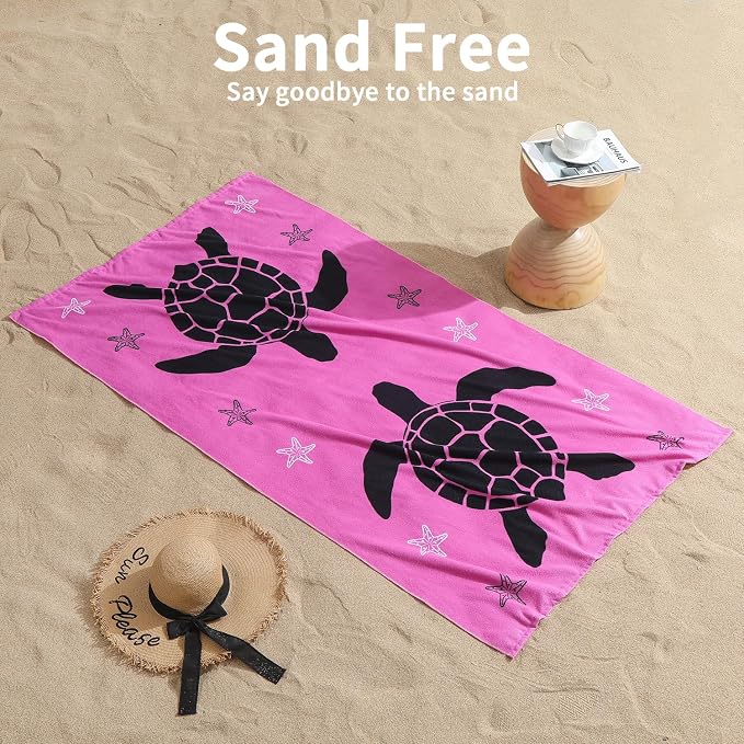 Oversized Beach Towels 4 Pack,40”x70” Microfiber Thin Large Beach Towel Set for Adults Travel Camping Swimming,Turtle Starfish Them Sand Free Quick Dry Lightweight XL Pool Towels -Purple & Rose Red