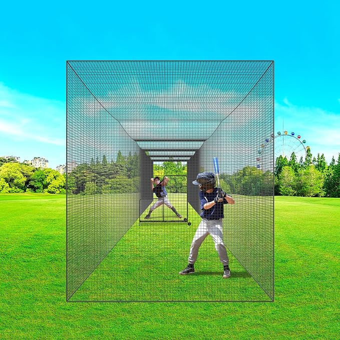VEVOR Baseball Batting Cage,Professional Softball Baseball Batting Hitting Training Net,Heavy Duty Enclosed PE Practice Portable Pitching Cage Net&Carry Bag,for Backyard,Field,Indoor&Outdoor