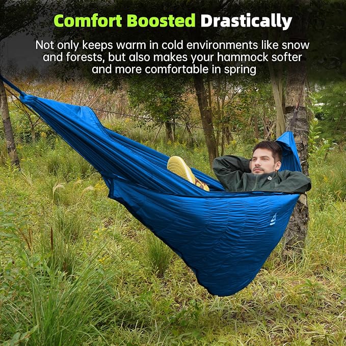 Hammock Underquilt for Camping - Full Length Blue Lightweight Warm Quilt for 3-4 Seasons (41-68°F) - Soft & Durable for Hiking, Backpacking, Beach, Travel - Holds Up to 500lbs