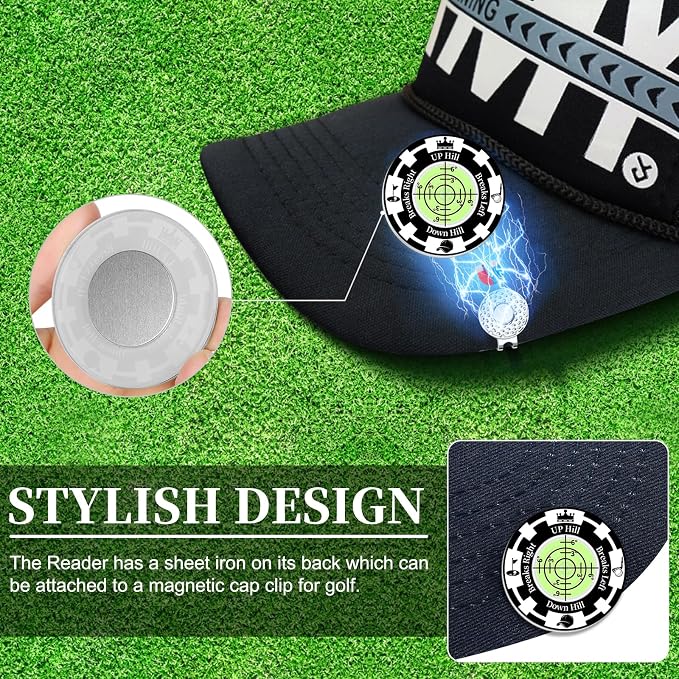 2 Pack Mangetic Golft Towels with Clip & 2 Pack Golf Green Reader Golf Ball Marker Hat Clip