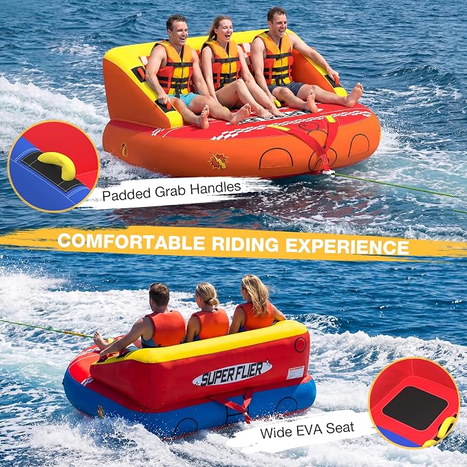 3-Person Towable Tubes for Boating with Towable Rope, Couch Reversible Boat Tube, Padded Bolster Guard Handles & Quick-Connect Tow Point | Towable Rope,Couch Reversible Boat Tube,Padded Bolster Guard Handles,Quick-Connect Tow Point