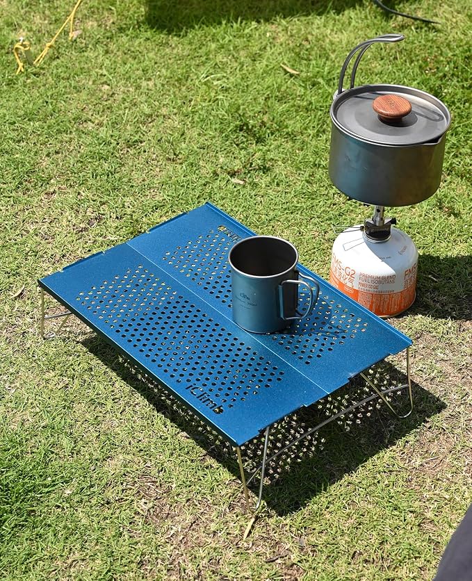 iClimb Mini Solo Folding Table Ultralight Compact for Backpacking Camping Hiking Beach Picnic (Blue - S)