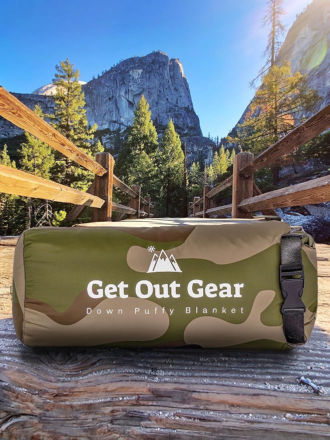 Get Out Gear Down Camping Blanket - Puffy, Packable, Lightweight and Warm | Ideal for Outdoors, Travel, Stadium, Festivals, Beach, Hammock | 650 Fill Power Water-Resistant Backpacking Quilt