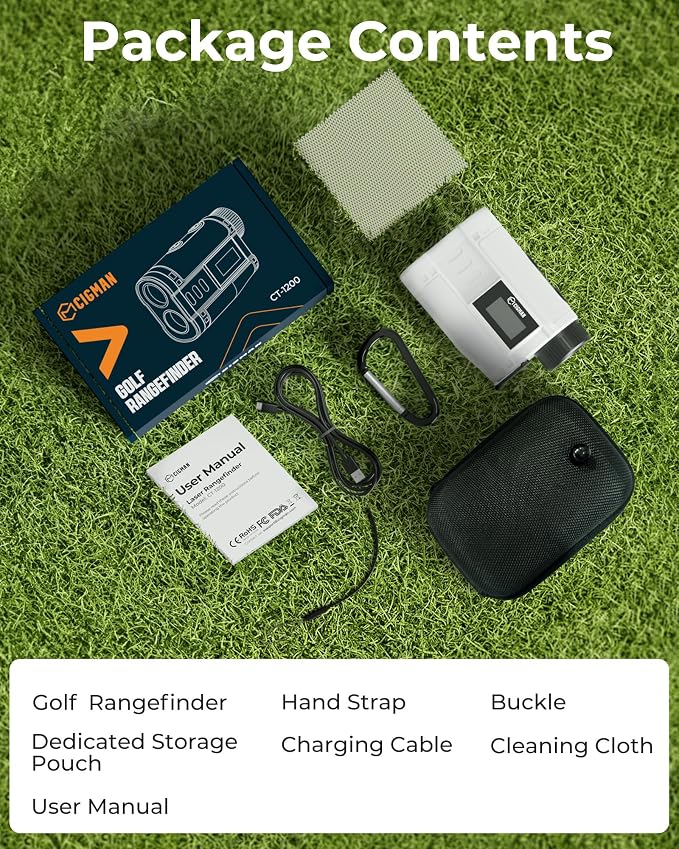 Golf Rangefinder with Slope, CIGMAN 1312 Yards Range Finder Golf, External Color Display, Flag Lock Vibration, 6X Magnification, Rechargeable Laser Range Finder with Magnetic, Ideal