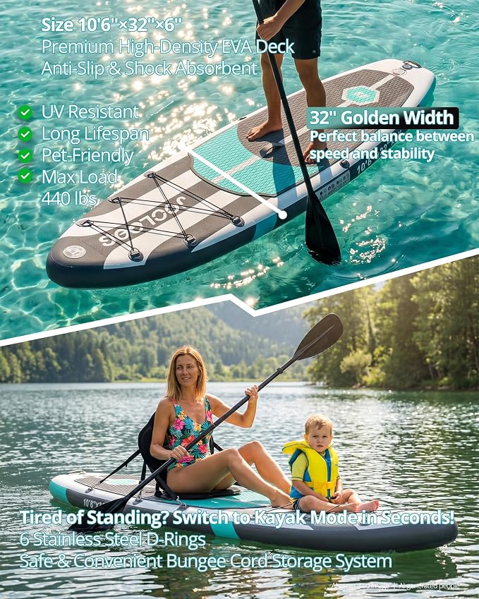 Inflatable Stand Up Paddle Board with Seat, 10'6"/10'5" SUP 440LBS, Recreational Paddleboard for Adults Beginners, Blow Up Paddle Board with Fishing Design, Camera Mount, Cooler Bag & Full Accessories
