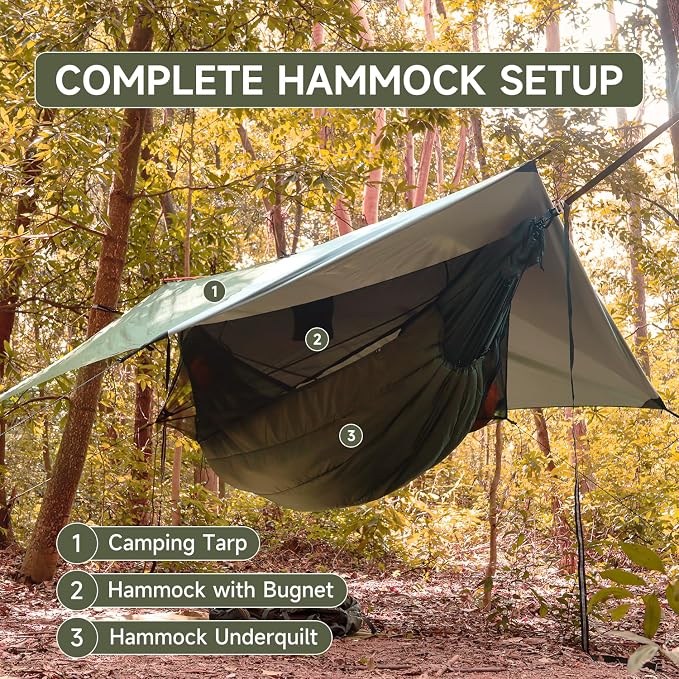 NomadNest 11ft Camping Hammock with Net and Ridge Rope, Detachable Full-Open Mesh, Lightweight Portable Hammocks for Camping Hiking Backpacking