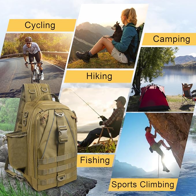 SILANON Fishing Tackle Backpack Wateproof Fishing Backpack with Rod Holder Lightweight Sling Tackle Bag Gift for Men