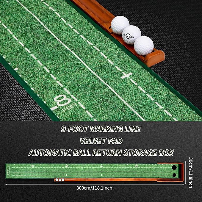 YOUCZON Putting Green Indoor,Golf Putting Mat with Auto Ball Return,Premium Crystal Velvet Surface, Practice Putting mat, Perfect Training Aid & Gift for Golf Lovers Christmas