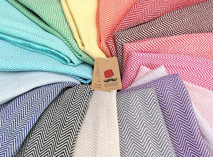 Bazaar Anatolia Turkish Beach Towel 100% Cotton Bath Towels 71x39 Quick Dry Sand Free Lightweight Large Oversized Herringbone Purple