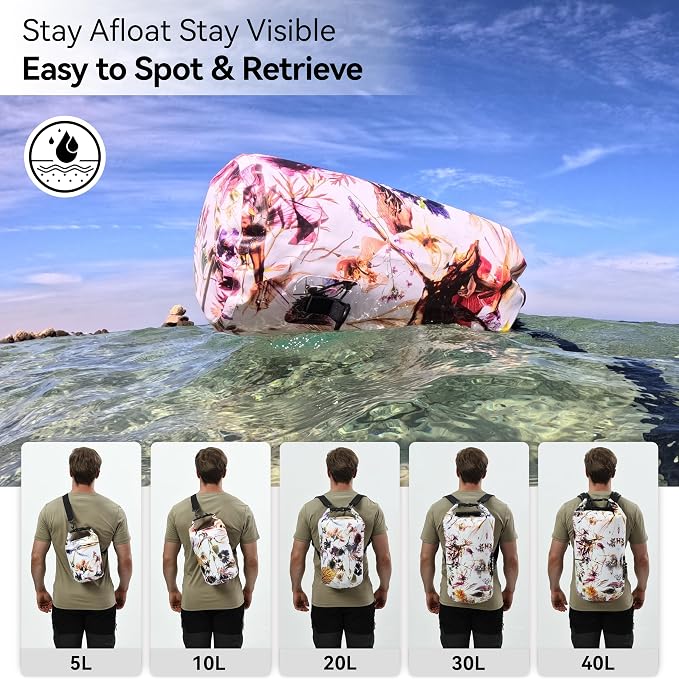 MARCHWAY Floating Waterproof Dry Bag Backpack 5L/10L/20L/30L/40L, Roll Top Sack Keeps Gear Dry for Kayaking, Rafting, Boating, Swimming, Camping, Hiking, Beach, Fishing