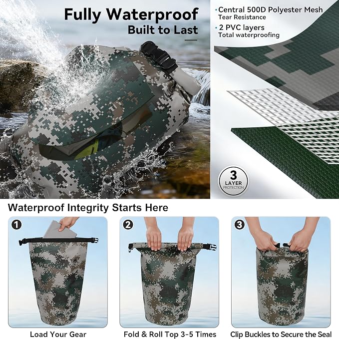 MARCHWAY Floating Waterproof Dry Bag Backpack 5L/10L/20L/30L/40L, Roll Top Sack Keeps Gear Dry for Kayaking, Rafting, Boating, Swimming, Camping, Hiking, Beach, Fishing