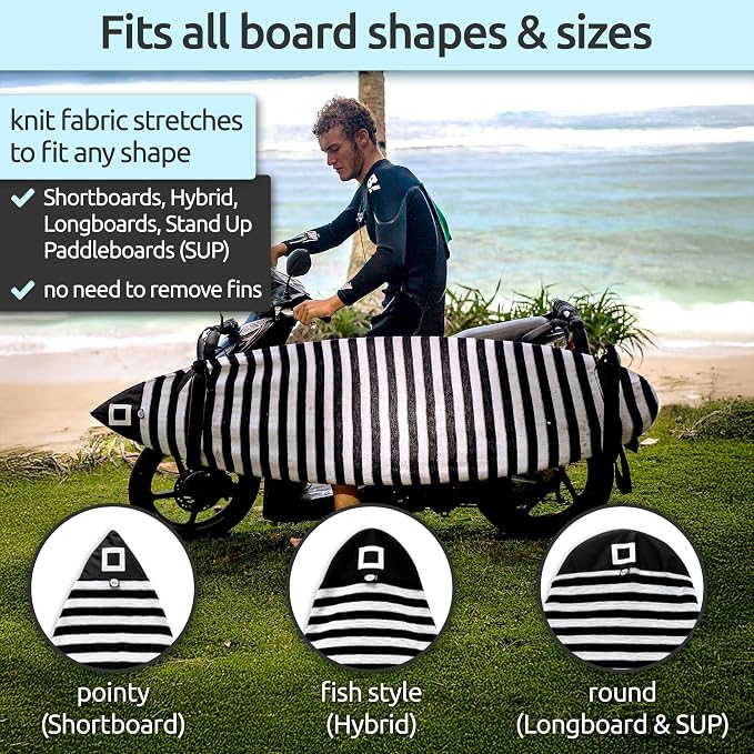 Surf Squared Surfboard Sock Cover and Paddleboard Cover - Lightweight Stretch Protective Surfboard Bag - Surfing Accessories - Shortboard, Longboard, Hybrid, Wakesurf, Standup Paddleboard SUP