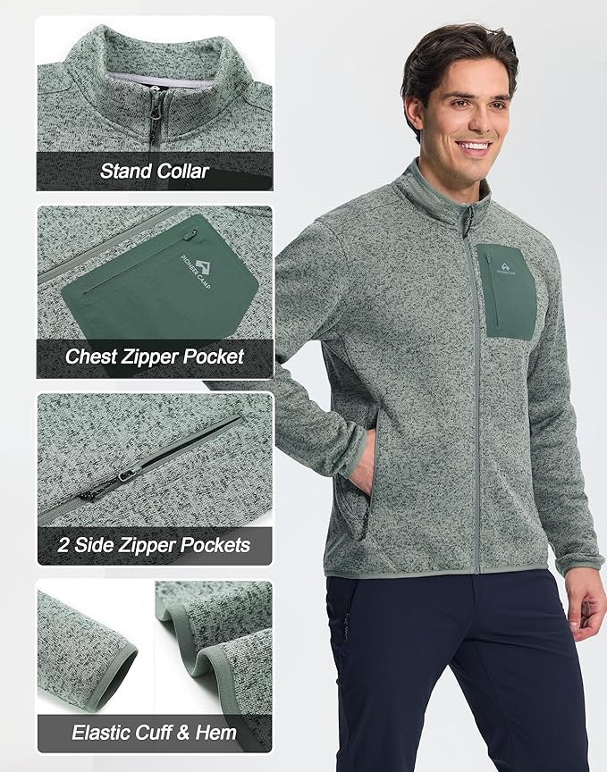 Pioneer Camp Men's Fleece Jackets Full Zip Lightweight Winter Warm with Zipper Pockets Athletic Camping Outwear Coat