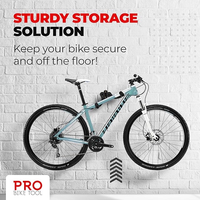 PRO BIKE TOOL Bike Wall Mount - Bike Rack for Garage Wall Mount - Horizontal Bike Storage Rack for Indoor Bicycle Storage - Wall Mounted Bike Hanger for Road, Mountain & Hybrid Bikes