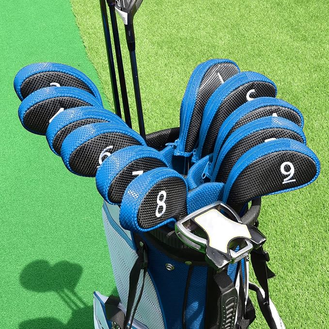 11pcs/Set Golf Club Sock Iron Head Covers Headcover with No. on Both Sides Suitable for Right and Left Handed Golfer Zipper Closure