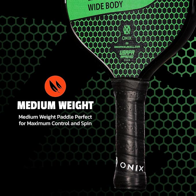 Onix Graphite MOD Z5 Carbon Fiber Pickleball Paddle with Wide-Body Shape. Honeycomb Core, Graphite Face & Cushion Comfort Pickleball Paddle Grip