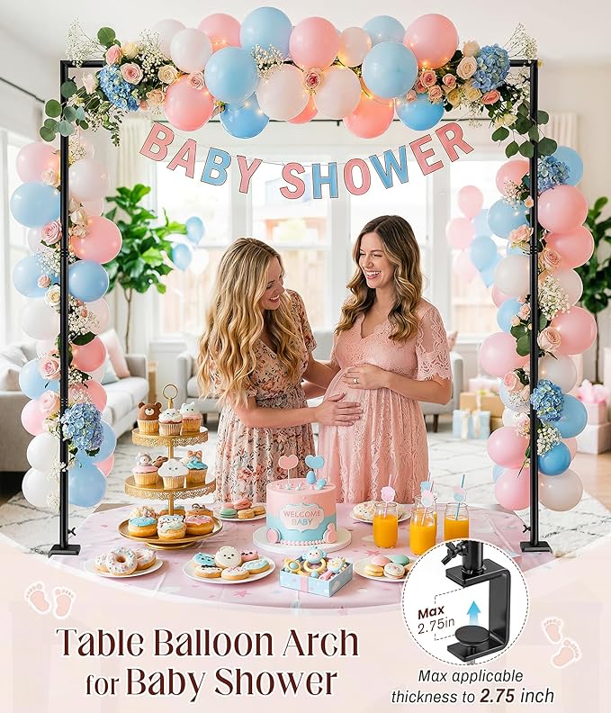 MEILIDY Over The Table Rod Stand with Clamps, Adjustable 33.5"-106" Length 36.6"-48" Height, Table Balloon Arch Backdrop Stand for Party Wedding Birthday Anniversary, Black