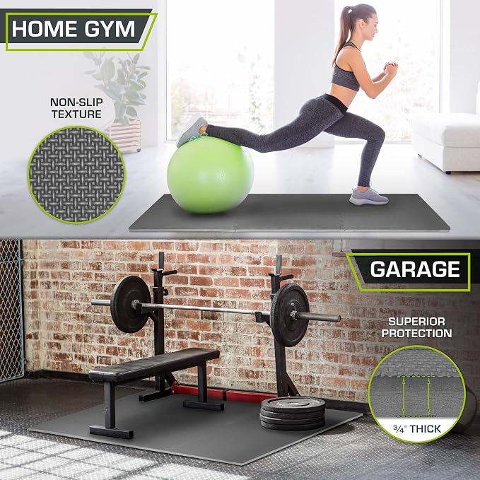 ProsourceFit Weaved Pattern Extra Thick Exercise Puzzle Mat ¾-inch, EVA Foam Interlocking Tiles for Protective, Cushioned Flooring for Home and Gym Equipment; Grey, 24 SQ FT, 6 Tiles