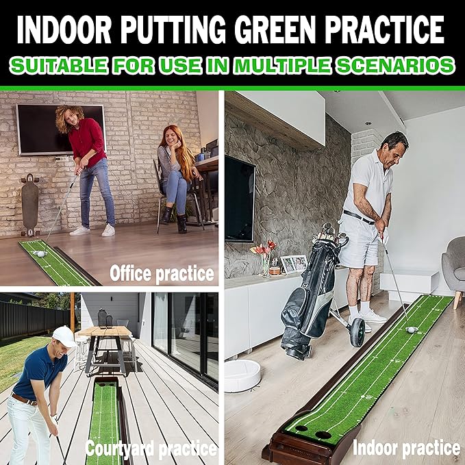 Dachenus Putting Green Indoor Mat Outdoor Golf Putting Mat with Automatic Ball Return - Ideal for Home, Office, and Outdoor Use