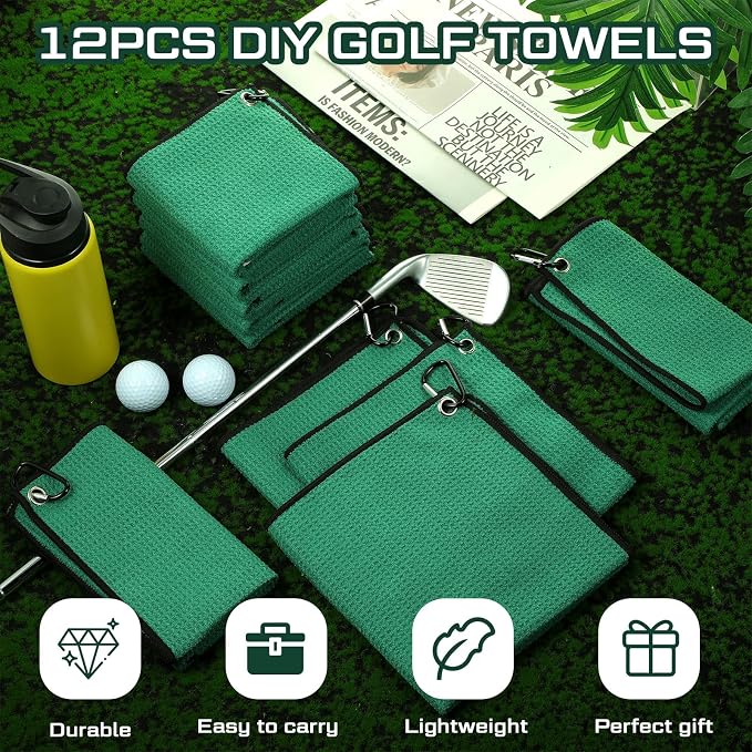 Batiyeer Golf Towels Bulk for Bags, 16"x16" Microfiber Waffle Pattern Golf Towel with Clip for Tournament, Club, Fitness