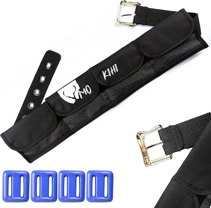 Pro Scuba Diving Weight Belt with 4 Pockets, Quick Release Buckle, Adjustable Waist 115cm, Lead Protection, Heavy-Duty for Scuba, Freediving, Spearfishing