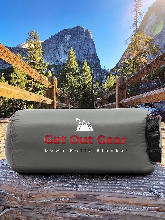 Get Out Gear Down Camping Blanket - Puffy, Packable, Lightweight and Warm | Ideal for Outdoors, Travel, Stadium, Festivals, Beach, Hammock | 650 Fill Power Water-Resistant Backpacking Quilt