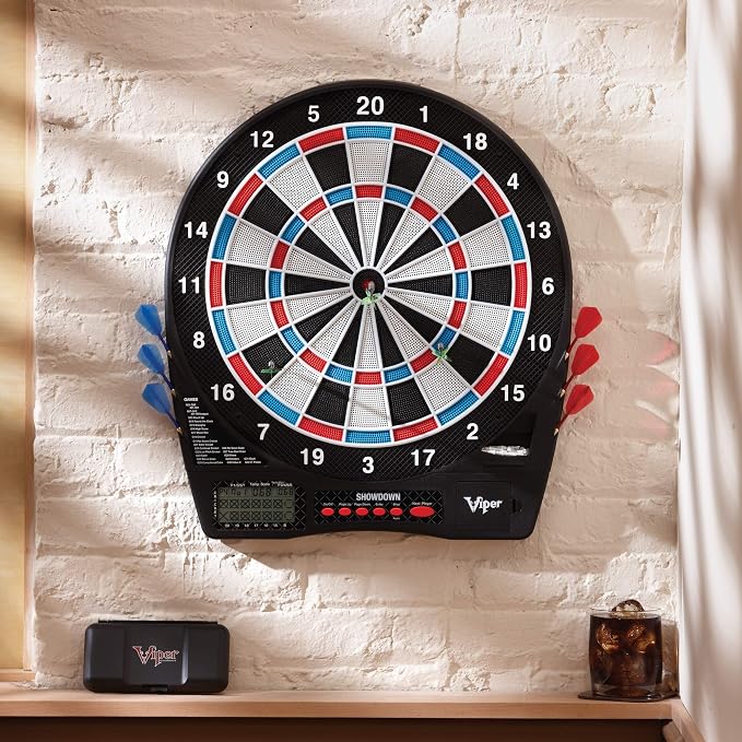 Viper Showdown Electronic Dartboard, 15.5 in Regulation Target, 32 Games, 590 Options, Battery Powered, 6 Darts Included, Black