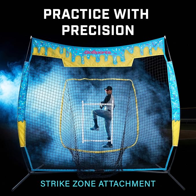 GoSports 7 ft x 7 ft Baseball & Softball Nets - Red, Black, Drip or PRO - Practice Hitting & Pitching Net with Bow Type Frame, Carry Bag and Strike Zone, Great for All Skill Levels