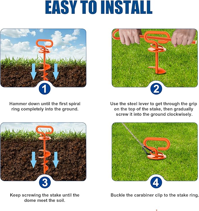 Eurmax USA 2-Pack Heavy Duty Dog Tie Out Stake, No-Tangle In Ground Anchor Runner for Large Dogs up to 210 Lbs - Perfect for Yard, Beach and Camping (Oval,Orange)