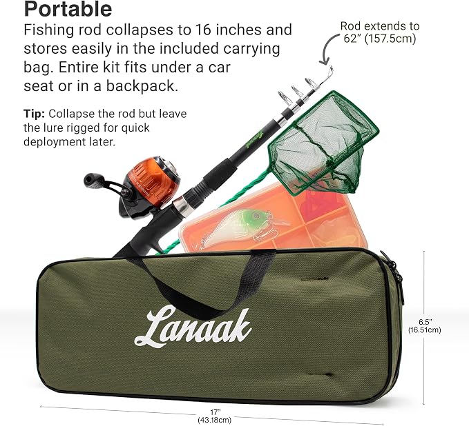 Lanaak Kids - Toddler Fishing Pole & Tackle Box, Beginner Combo kit, for Ages 5-12