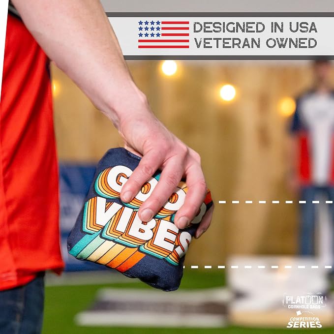 Play Platoon Competition Series Cornhole Bags Set of 8 Regulation Professional Weight Double Sided Slick and Stick with Rubber Sticky Dot Slow Side for Pro Corn Hole Bean Bag Toss Game-Designed in USA