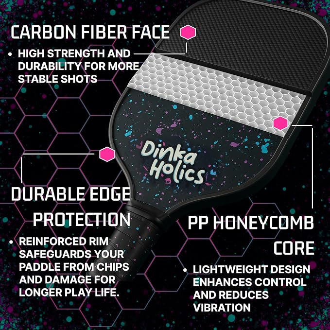 Carbon Fiber Pickleball Paddle – 16mm PP Honeycomb Core, Lightweight 220–235g, Comfortable Grip, Durable Design for Control & Power, Fun Designs