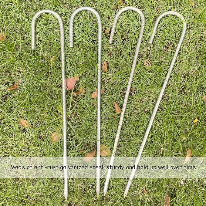 Rebar Stakes 16 Inch, Heavy Duty Galvanised Steel Rebar Ground Stakes, Fence Anchors, Ground Stakes with Hook, Ground Blind Stakes for Marquees, Gazebos, Tents, Trampolines, Camping