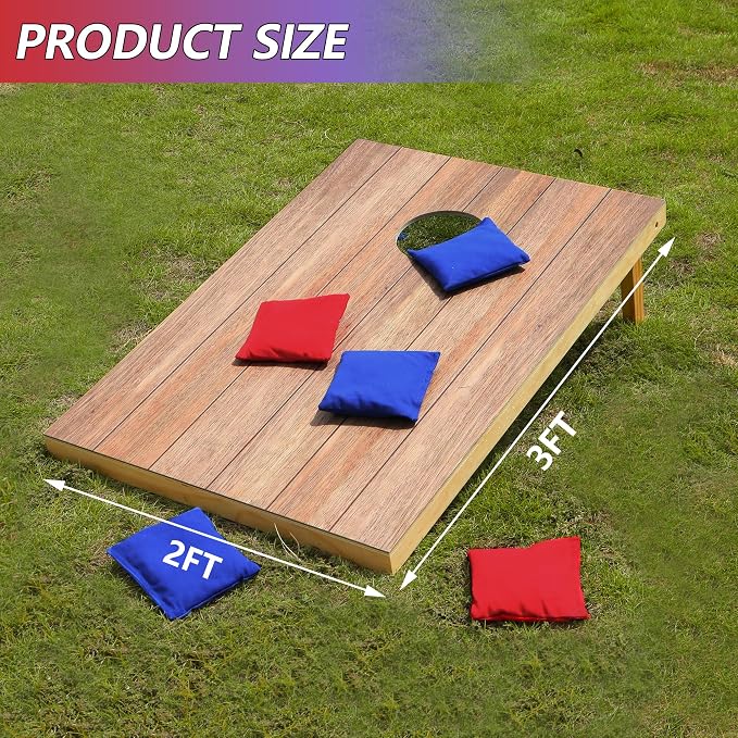 Solid Wood Cornhole Board Set, 4x2ft Regulation Cornhole Game Set with 8 Bean Bags and 2 Cornhole Boards, Premium Corn Hole Game for Adults and Family