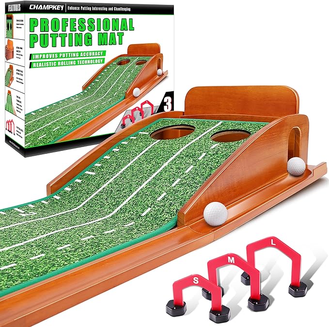 CHAMPKEY Premium Golf Putting Green Indoor with 3 Golf Putting Gates - Improves Putting Accuracy and Skill Levels Golf Putting Mat - Ideal for Indoor and Outdoor Training