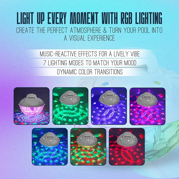 Floating Pool Speaker with Fountain & RGB Lights, 3-in-1 Bluetooth 5.4 Waterproof Speaker, IP68 Shower Speaker,Inflatable Hot Tub Accessories,10000mAh Battery,24H Playtime,Loud Stereo Outdoor Speaker