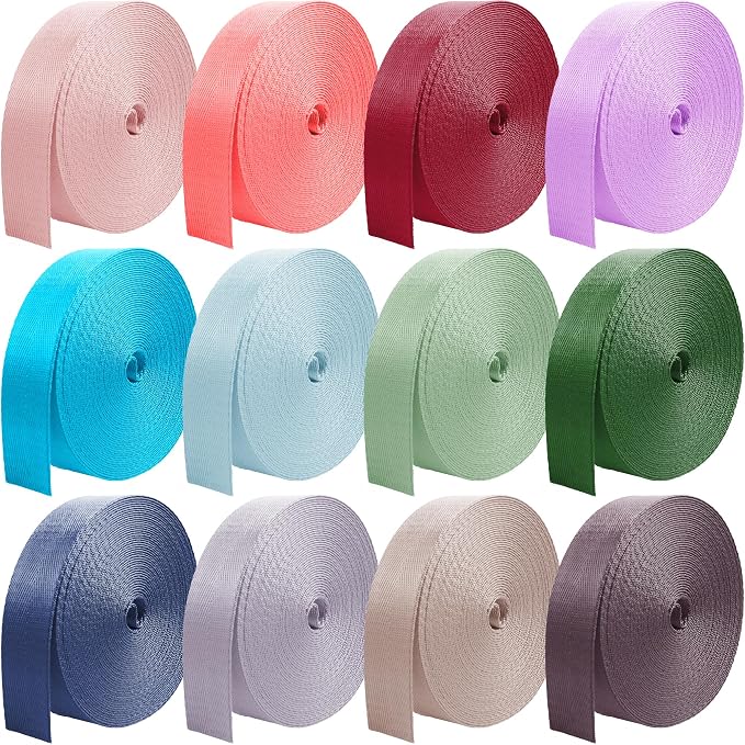 12 Rolls Nylon Webbing 1 inch 1.5 inch 2 inch Nylon Strap Webbing Straps Backpack Straps Nylon Belt, 10 25 50 3.3 Yards Webbing Strapping