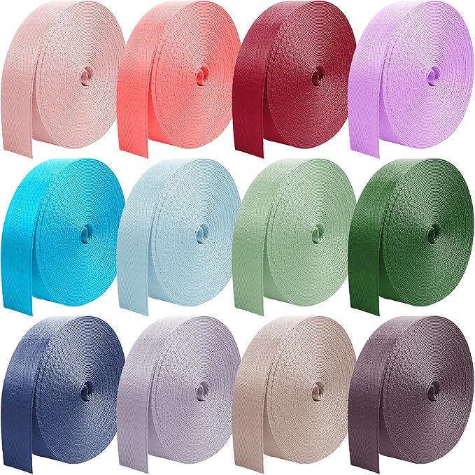 12 Rolls Nylon Webbing 1 inch 1.5 inch 2 inch Nylon Strap Webbing Straps Backpack Straps Nylon Belt, 10 25 50 3.3 Yards Webbing Strapping