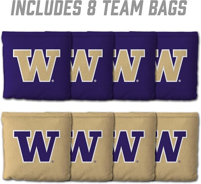 YouTheFan Officially-Licensed NCAA Set of 8 Cornhole Bags - All Weather Dual Sided Slide & Stop - Regulation Size with Carry case