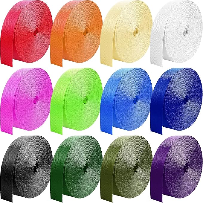 12 Rolls Nylon Webbing 1 inch 1.5 inch 2 inch Nylon Strap Webbing Straps Backpack Straps Nylon Belt, 10 25 50 3.3 Yards Webbing Strapping