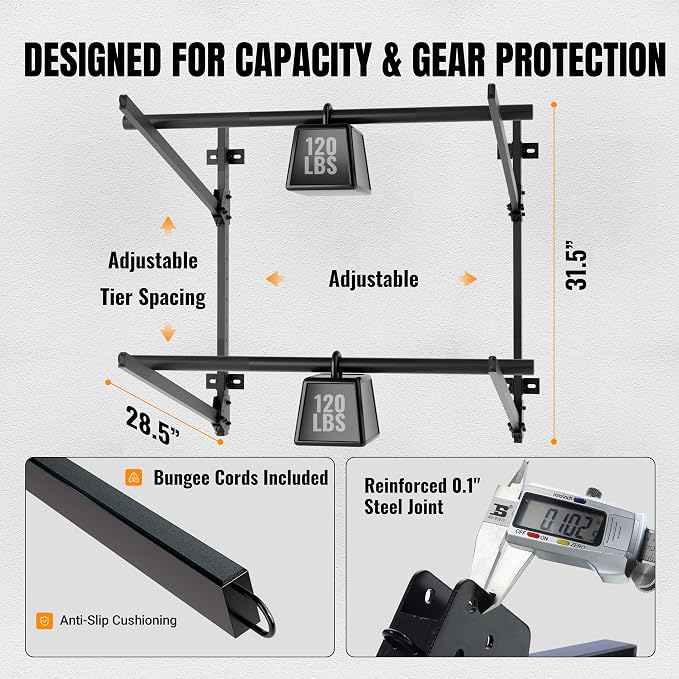 2-Tier Foldable Kayak Wall Mount Rack - Heavy Duty Steel Storage Hanger for Garage, Holds Kayaks, Canoes, Paddleboards - Space-Saving Swing-Away Design (Black)