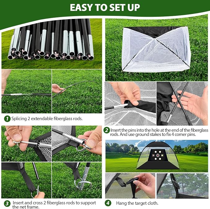 Golf Net, 10x7 Ft Practice Hitting Golf Net with Tri-Turf Mat, Ball, Tee, and Carring Bag, All-in-One Multi-Target Training Aid for Outdoor/Indoor Chipping & Driving, Ideal Gift for Men/Enthusiasts