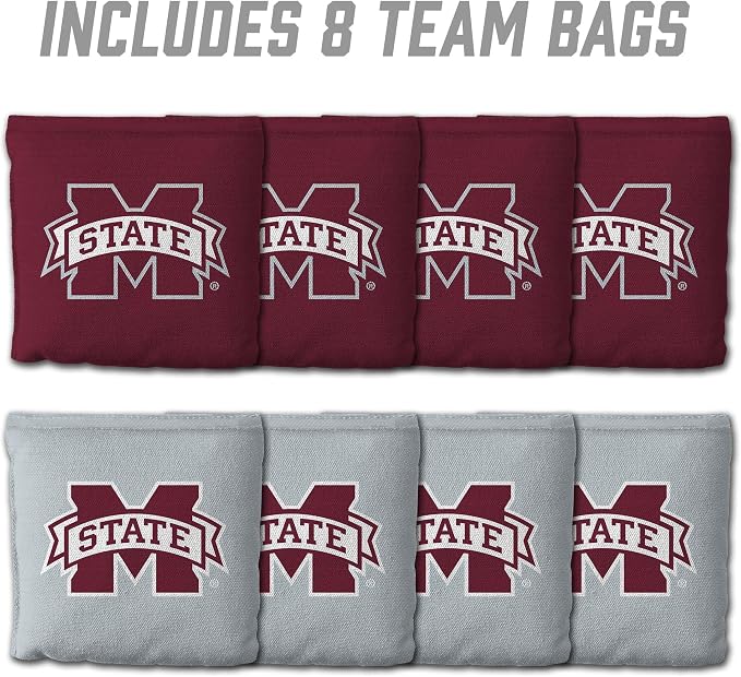 YouTheFan Officially-Licensed NCAA Set of 8 Cornhole Bags - All Weather Dual Sided Slide & Stop - Regulation Size with Carry case