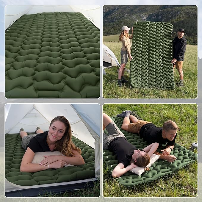 Naturehike Double Camping Sleeping Pad, Ultralight Inflatable Sleeping Mat with Pillow, Built-in Foot Pump, 3.74 Inch Lightweight Air Mattress for Camping, Backpacking, Hiking, Traveling