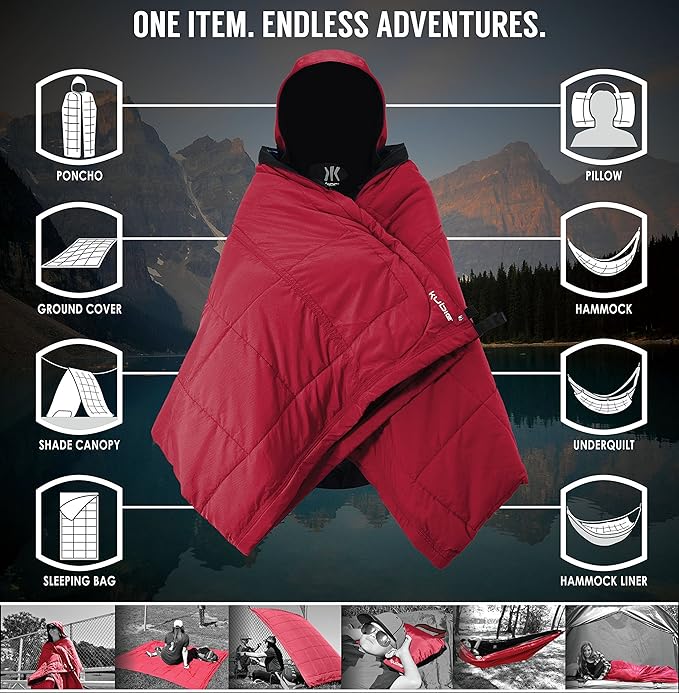 Kijaro Kubie 10-in-1 Versatile Portable Hammock, Poncho, Blanket, Sleeping Bag, Hammock Underquilt & More - Multi Use Outdoor Gear for Camping, Travel & Sports Games