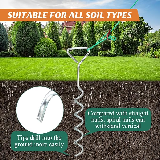 Sintuff 16 Set Tree Stakes and Supports Kit for Anti Hurricane Leaning Trees Straightening Heavy Duty 15. 75" Spiral Tree Stake with 13. 12 ft Ropes and 15. 75'' Support Straps (Green)