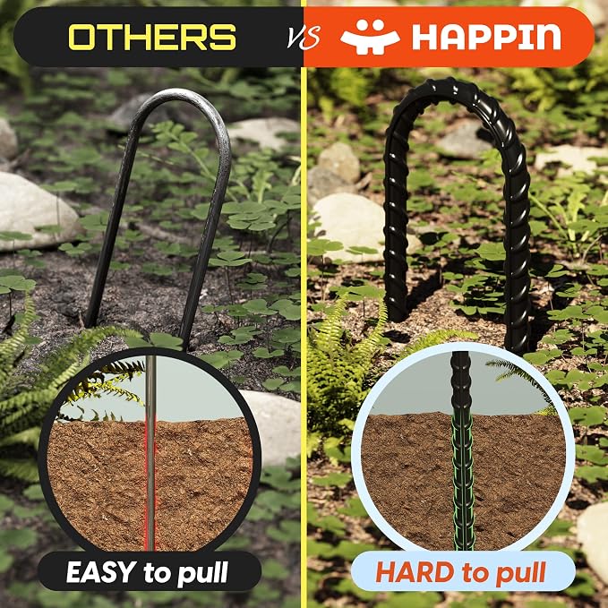 Happin® 12 Inch Trampoline Anchors, Trampoline Stakes, Ground Stakes Heavy Duty, Ground Anchors Screw in, Trampolines Accessories, Tent Anchors, Yard Spikes, Galvanized Steel (8 Pack, Black)