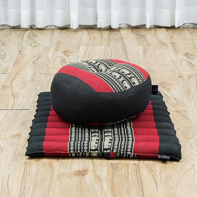 Leewadee Meditation Cushion Set – 1 Small Zafu Yoga Pillow and 1 Small Roll-Up Zabuton Mat Filled with Kapok