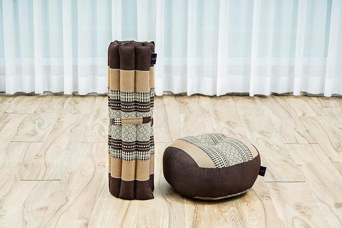 Leewadee Meditation Cushion Set – 1 Small Zafu Yoga Pillow and 1 Small Roll-Up Zabuton Mat Filled with Kapok